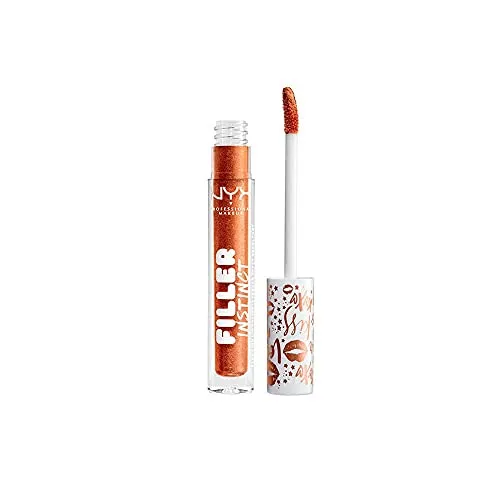 Produktbild NYX Professional Makeup Lipgloss, Filler Instinct Plumping Polish, Glitzernder Lippenstift, Vegane Formel, Feuchtigkeitsspendend und pflegend, 2,5 ml, Farbton: Copper Gold