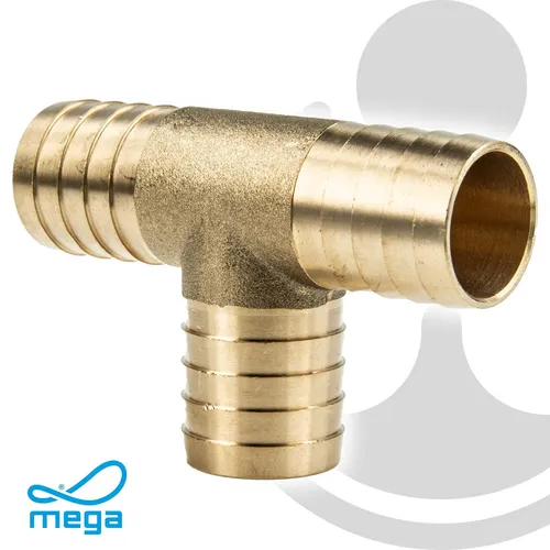Mega T-Stück für Schlauch 3/4 Zoll - mit allseitig Tülle Ø 20,4 mm, Messing blan