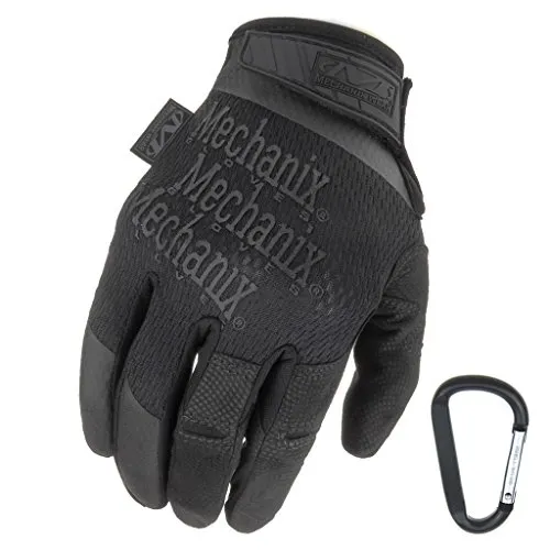 MECHANIX WEAR Specialty High Dexterity 0.5mm 2017, taktische Einsatz-Handschuhe, atmungsaktiv & ergomisch + Gear-Karabiner, Schwarz, Coyote/Größe S, M, L, XL (L, Schwarz)