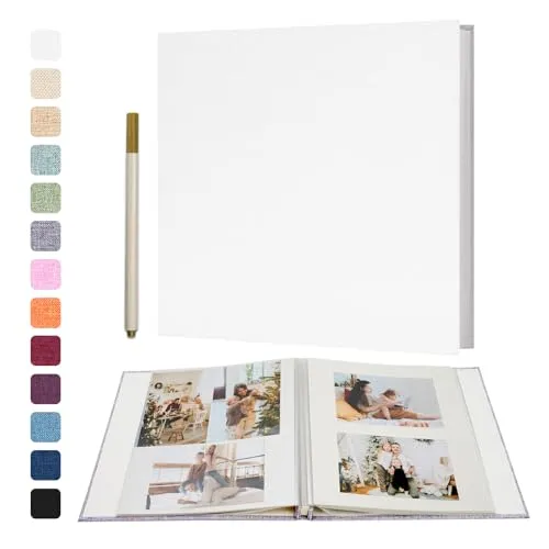 Vienrose Selbstklebende Fotoalbum 10x15 Einkleben und zum Selbstgestalten Groß Leinen Photoalbum mit 40 weißen Seiten, Hochzeit Jahrestag Geburtstag Geschenke mit Einem Kugelschreiber, 33x32cm, Weiß