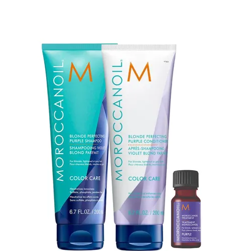 Moroccanoil Blonde Perfecting Set – Purple Shampoo & Conditioner - Optimale Pflege für blonde Haare: Das Set enthält 200 ml Purple Shampoo und 200 ml Conditioner für strahlende Farbbrillanz und geschmeidige Haarstruktur.