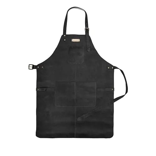DRAKENSBERG 'Bob' Leder Grillschürze für Männer, Herren Lederschürze, BBQ, Grillen, hochwertig handgemacht, Schwarz, DR00363