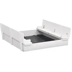 vidaXL Sandkasten Tannenholz Weiß 95x90x15 cm - Sandkasten aus robustem Tannenholz mit umwandelbarem Deckel zu 2 Sitzbänken. Ideal für kreative Spielstunden im Freien und mit schützender Nylon-Bodenplane gegen Unkraut.