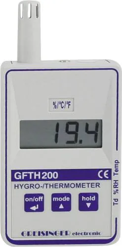 Greisinger Temperaturmessgerät GFTH 200 - Feuchtigkeitsmessgerät mit Hygrometer, präziser Pt1000 Fühler und Anschluss für externen Sensor. Ideal für präzise Temperatur- und Luftfeuchtigkeitsmessungen von -25°C bis 70°C.