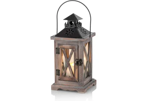 LuxusKollektion Kerzenlaterne Laterne Holz Windlicht Kerzenhalter Metall Glas Hochzeit 28cm Braun