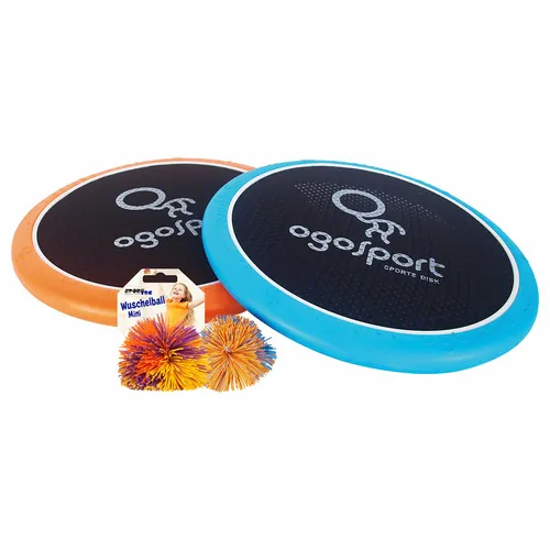 OgoSport Super Disk Set, 5-tlg. inkl. 2 Bälle - Wurfspiel für drinnen und draußen, fördert die Hand-Augen-Koordination und macht Spaß für die ganze Familie.