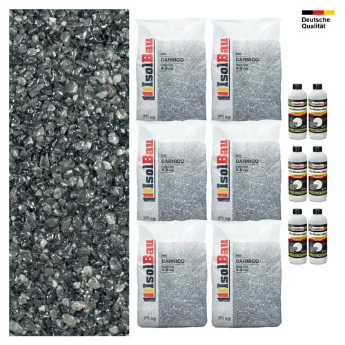 Steinteppich SET Carnico 4-8mm Marmorkies 150kg + PU-Bindemittel Set für 15m²