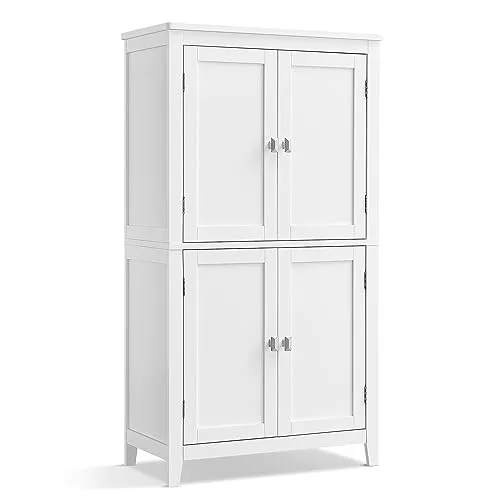 VASAGLE Badezimmerschrank, Badschrank, Küchenschrank mit 4 Türen, verstellbare Ablagen, 30 x 60 x 110 cm, klassikweiß BBC552P31