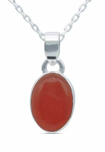 echt Silberkette mit Karneol orange roter Edelstein Damen Kettenanhänger 925 Sterlingsilber Halskette Geschenk (AK1-081-16-40)