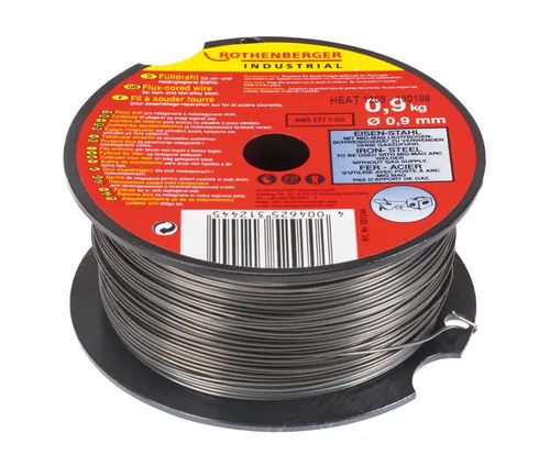 ROTHENBERGER Industrial Drahtelektrode 0,9 mm - Fülldraht mit integrierter Gaszufuhr für un- und niedriglegierte Stähle; ideal für präzise Schweißarbeiten und einfach in der Anwendung.