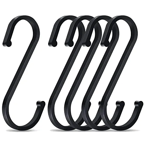 Olakin 5 Stück S Haken, 86mm S-Haken Aluminium, S Geformte Metall, für Küche Garderobe Klein Büro Küche Badezimmer Schlafzimmer(Schwarz)