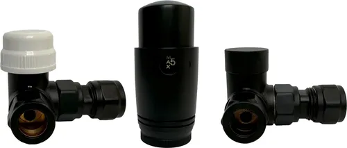 AQUA HEATING Thermostat-Heizkörperventil H2019BK Schwarz - Thermostatventil in Axialform für einfache Heizungsanpassung, ästhetisches Design und universelle Anschlüsse für Badheizkörper.