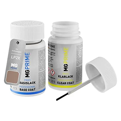 MG PRIME Autolack Lackstift Set für Volkswagen VW LP2X / P2X / J7 Pale Copper Metallic Basislack Klarlack je 50ml