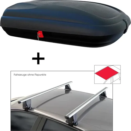 Dachbox VDPBA320 320 Liter carbonlook abschließbar + Dachträger VDP Delta kompatibel mit Buick Regal Sportback (4 Türer) ab 2017