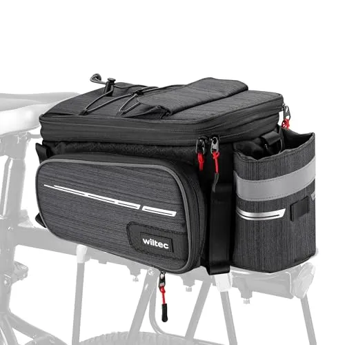 Wiltec Gepäckträgertasche schwarz - Fahrradtasche mit 20 l Stauraum, wasserresistent und ideal für lange Fahrradtouren oder den Alltag, einfach zu befestigen und robust für häufigen Einsatz.