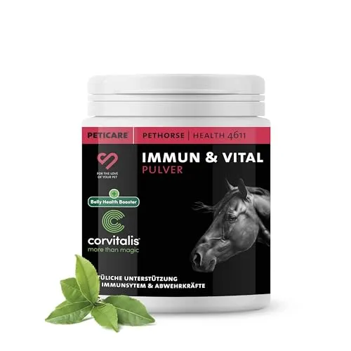 Peticare Immun & Vital Pulver für Pferde | Unterstützt Immunsystem & Zellschutz | Mit Ginseng, Echinacea & Polyphenolen | Natürliches Ergänzungsfutter | petHorse Health 4611