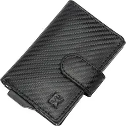 Fomax Mini Geldbörse mit Münzfach aus Leder in Carbon Optik, Herren, 8+ Karten mit RFID Schutz Slim Wallet