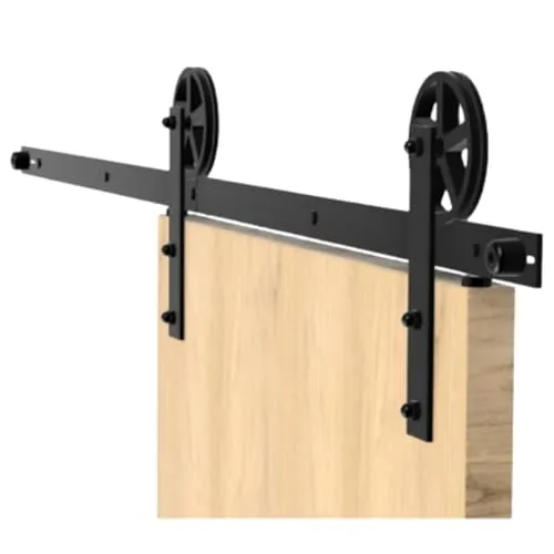 Schiebetürsystem Set 2,5 m Wandmontiertes, Schiebetürbeschlag, Laufschiene Schiebetür, Montage-Set, massivem pulverbeschichtetem Stahl, Schwarz stil loft, retro