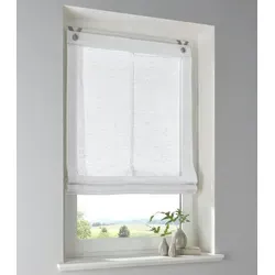 Raffrollo Brondy weiß - Halbtransparentes Leinenoptik - Raffrollo in Leinenoptik, halbtransparent für Tageslicht und Sichtschutz. Einfache Montage ohne Bohren mit Ösen, ideal für moderne und Landhaus-Einrichtungen.