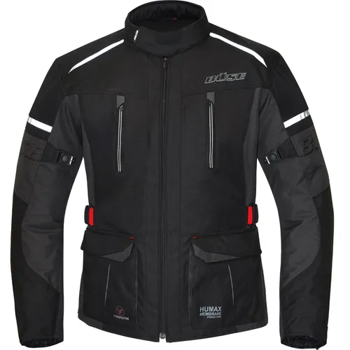 Büse Rider Textiljacke - Wasserdicht in Schwarz 3XL - Motorradjacke aus strapazierfähigem 450D Polyester, wind- und wasserdicht mit integrierter Humax® Klimamembrane. Ideal für alle Wetterbedingungen und bequem verstellbar.