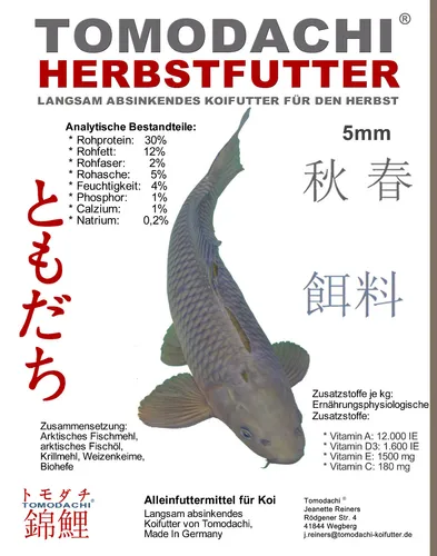 Koifutter Herbstfutter Koi Sinkfutter Energiefutter Herbst hochverdaulich 5mm2kg