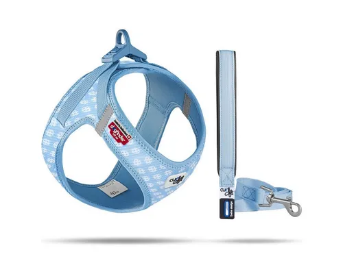 Curli Hunde-Geschirr Clasp Vest Puppy Set - Skyblue Circles, Größe M - Weiteres Autozubehör, bequemes und sicheres Geschirr für Hunde von 6-9 kg, ideal für entspannte Autofahrten.