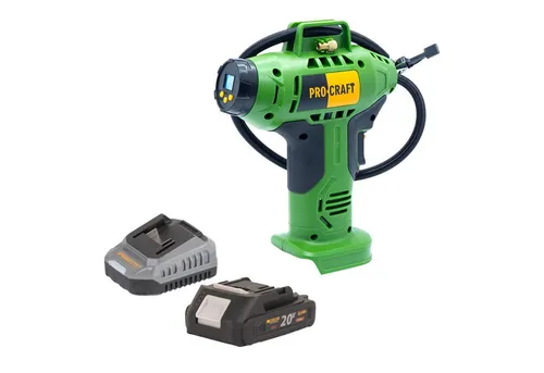 Procraft LK20 Akku Kompressor 20 V mit Akku und Ladegerät - Akku Kompressor für flexiblen Einsatz, max. Druck von 11 bar, inkl. 2,0 Ah Akku und Ladegerät. Ideal für schnelle Luftversorgung von Reifen und Geräten, kompakt und leicht.