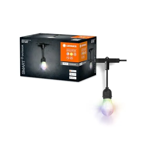 LEDVANCE SMART+ Outdoor WiFi-Lichterkette - Lampen mit 12 individuell steuerbaren Lichtern, warmweiß und RGB mit 16 Mio. Farben, ideal für stimmungsvolle Außenbeleuchtung und App-steuerbar, kompatibel mit Amazon und Google.