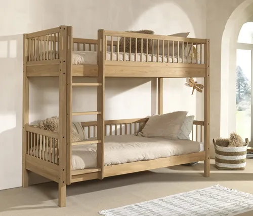 Etagenbett Stockbett 90x200 - Hochbett aus massivem Eichenholz - Kategorie: Betten & Bettgestelle, robustes Hochbett aus geöltem Eichenholz für optimale Stabilität und Langlebigkeit.