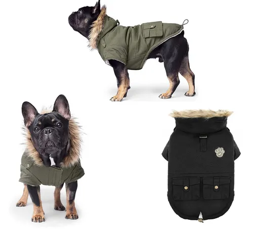 Canada Pooch Alaskan Army Parka für Hunde, Schwarz, Größe 10 - Schwarzer Wintermantel für Hunde in Größe 10, aus strapazierfähigem Polyester, ideal für kalte Tage und optimalen Schutz vor Kälte.