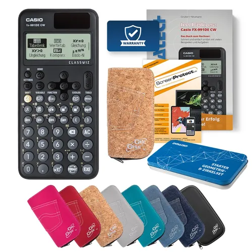 Casio FX-991 DE CW Rechner mit Tasche kork, Folie, Fachbuch &