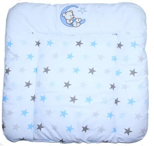 Wickelauflage mit Applikation - Bärchen Mond Star Blau - Wickeltischauflage Baby Auflage (70 x 85 cm)
