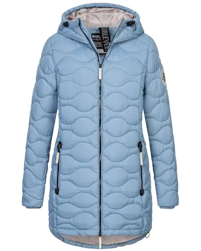 Sublevel Damen Winterjacke Parka Steppmantel - Blau, Größe M (38) - Wasserabweisende Funktionsjacke mit leicht tailliertem Schnitt und auffälligem Steppdesign. Ideal für kalte Tage dank gefütterter Kapuze und praktischen Taschen.