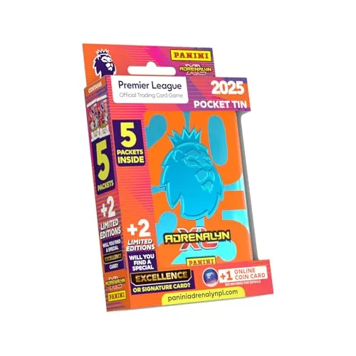 Panini Premier League 2024/25 Adrenalyn XL Sammelkarten Set - Entdecken Sie 43 Sammelkarten, darunter 2 limitierte Ausgaben und 1 Online-Münze. Ideal für Sammler und Fans der Premier League. Hersteller: Panini
