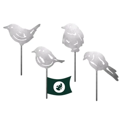 VERDOBA Vögel Gartendeko - Silberne Gartenstecker Vögel - Gartendeko Vogel Set mit Antikfinish - Edelstahl Blumenstecker - stabile Gartenstecker - Silberne Deko für Garten, Balkon & Terrasse