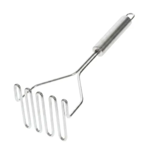 Chef Aid Kartoffelstampfer aus Edelstahl, Küchenhelfer zum Zerdrücken von Kartoffeln, Gemüse und Obst, mit Aufhängeschlaufe, spülmaschinengeeignet, silberfarben