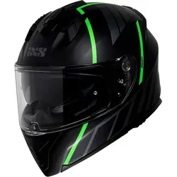 IXS 217 2.0 Integralhelm - Matt Schwarz/Grau/Grün Fluo - M - Motorradhelm aus Polycarbonat mit integrierter Sonnenblende und kratzfestem Visier. Ideal für Sicherheit und Komfort auf jeder Fahrt!