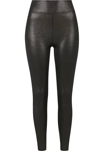 Urban Classics Damen High Waist Glamour Leggings sparklingblack, 4XL - Hochwertige Damen Leggings aus schimmerndem Stretch Jersey, perfekt für einen eleganten Look mit hohem Bund und Slim Fit.
