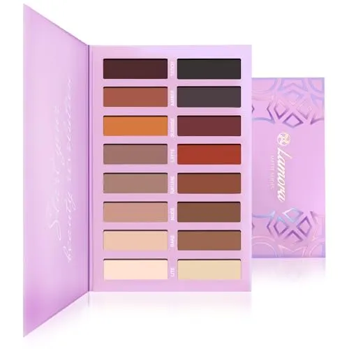Lamora Matte Lidschatten Palette - Vegane Eyeshadow Augenpalette mit 16 Hochpigmentierten Warmen Natürlichen Matten Farben in Nudetönen - Professionelle Make Up Kosmetik