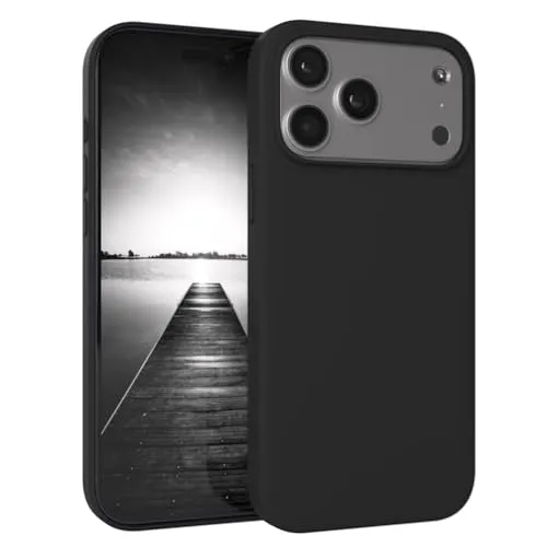 EAZY CASE Premium Silikon Hülle für iPhone 17 Pro Max - Handyhülle, Stoßfest, Schutzhülle mit Kameraschutz, Kratzfester weicher Mikrofaser-Innenfutter, Slim Silikon Cover Case Bumper - Schwarz