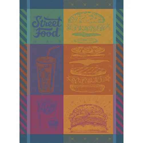 Garnier-Thiebaut Geschirrtuch Street Food USA 56x77 cm - Buntes Geschirrtuch aus 100% Baumwolle, jacquard-gewebt, ideal für die Küche, stilvoll und praktisch im Alltag.