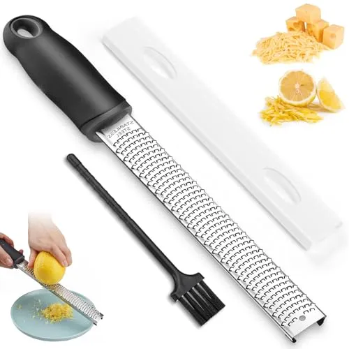 Kezidhp Premium Zitronenreibe, Zester Reibe mit Reinigungsbürste und Schutzhülle, Käsereibe, Zestenreibe, Knoblauchreibe, Reibe Edelstahl, Muskatreibe, Spülmaschinenfest