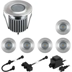 ledscom.de LED Boden-Einbauleuchten BODES für außen, warm-weiß, je 94lm/Leuchte, matt, rund, 50mm Ø, 6er Set