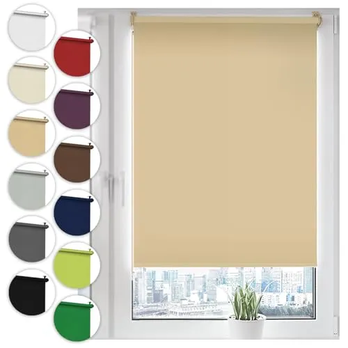 Verdunkelungsrollo Klemmfix ohne Bohren 30cm x 100cm Beige Verdunklungsrollo Fensterrollo Rollo Seitenzugrollo Klemmrollo für Fenster & Tür