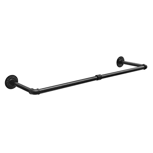 eSituro Kleiderstange Wandmontage 100cm, Kleiderständer für die Wand, Industrierohr Kleiderstangen, für Wohnzimmer, Schlafzimmer, Schwarz