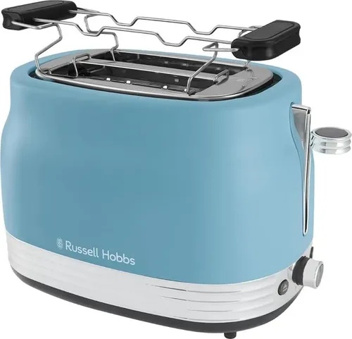 Russell Hobbs Toaster Hanley Retro Blau - Toaster für 2 Scheiben mit 6 Bräunungsstufen und extra breiten Toastschlitzen. Ideal für dicke Brotscheiben und Bagels, mit praktischen Funktionen wie Auftauen und Aufwärmen.