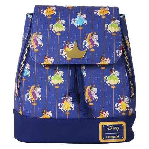 Disney by Loungefly Mini Princess Carusel Rucksack - Offiziell lizenzierter Kunstleder-Rucksack für Disney-Fans, ideal für den täglichen Gebrauch mit einer praktischen Größe von 23 x 11 x 26 cm.