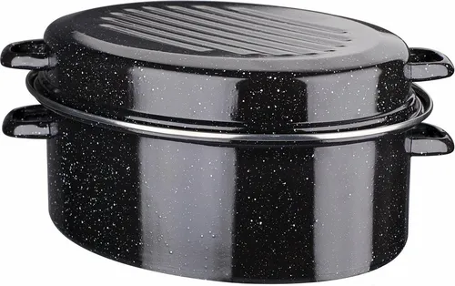 GSW Bräter aus Stahl-Emaille, induktionsgeeignet - Pfannen – Hochwertiger Bräter aus Stahl-Emaille, spülmaschinengeeignet und ideal für alle Herdarten, inklusive Induktion. Mit Saftrinnen für optimale Flüssigkeitsverteilung.