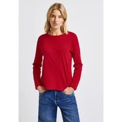 STREET ONE Langarmshirt mit Rippstruktur und Knopfdetail in Rot - Casual Langarmshirt aus 95% Baumwolle, atmungsaktiv und elastisch. Ideal für stilvolle Outfits mit besonderem Knopfdetail.
