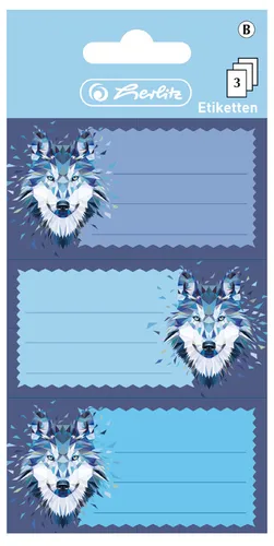 herlitz Buchetiketten Wild Animals Wolf 78 x 42 mm 3 Blatt à 3 Etiketten